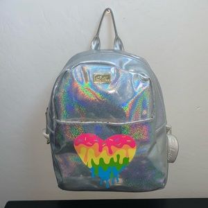 Luv Betsey By Betsey Johnson Silver Iridescent PVC Backpack EUC